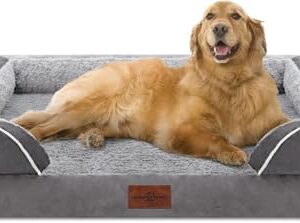 Waterproof Orthopedic Foam Dog Beds for Extra Large Dogs, XL Dog Bed with Bolster, Washable Dog Bed Sofa Pet Bed with Removable Cover & Non-Slip Bottom(X-Large,Grey)