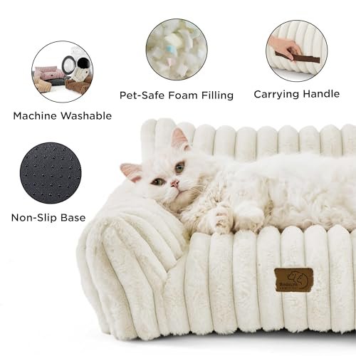 Soft Cat Sofa Bed: Cozy Corduroy Pet Couch with Washable Cover 24" - Image 4