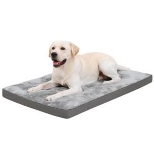 EMSLX Dog Bed for Crate Washable Dog Beds Large Sized Dog Plush Dog Kennel Pad Pet Sleeping Mat with Anti-Slip Bottom, 35x22 Inch, Grey