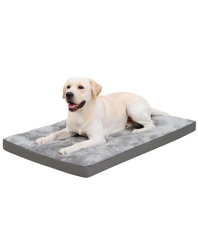 EMSLX Dog Bed for Crate Washable Dog Beds Large Sized Dog Plush Dog Kennel Pad Pet Sleeping Mat with Anti-Slip Bottom, 35x22 Inch, Grey