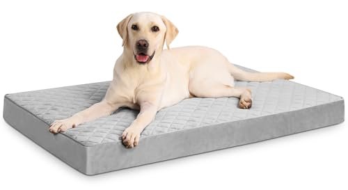 NUPIDA Orthopedic XL Dog Beds Large Sized Dog Waterproof Dog Bed with Removable Washable Cover and Non-Slip Bottom, Quilting Dog Bed for Crate, 41x27 Inch, Light Gray