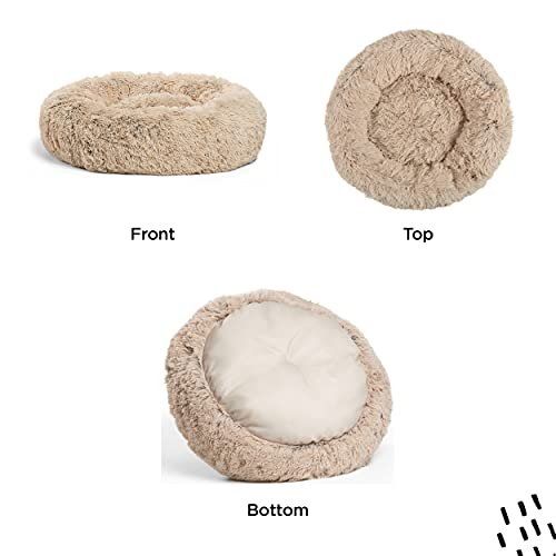 Calming Donut Dog & Cat Bed, Shag Fur, Taupe, Small 23x23 - Cozy & Soothing - Image 3