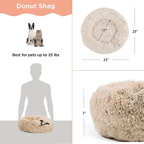 Calming Donut Dog & Cat Bed, Shag Fur, Taupe, Small 23x23 - Cozy & Soothing - Image 4