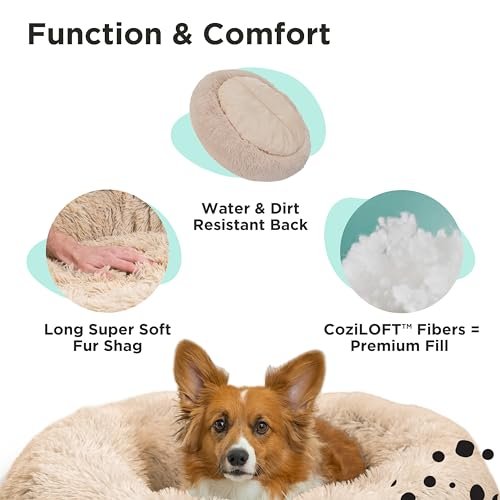 Plush Calming Donut Pet Bed - Cozy Shag Fur Dog & Cat Comfort Bed, Taupe M - Image 4