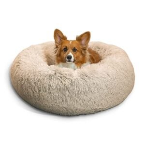 Best Friends by Sheri The Original Calming Donut Dog and Cat Bed in Shag Fur, Taupe, Medium, 30x30