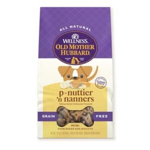 Old Mother Hubbard by Wellness Classic P-Nuttier 'N Nanners Grain Free Natural Dog Treats, Crunchy Oven-Baked Biscuits, Ideal for Training, Mini-Size, 16 ounce bag