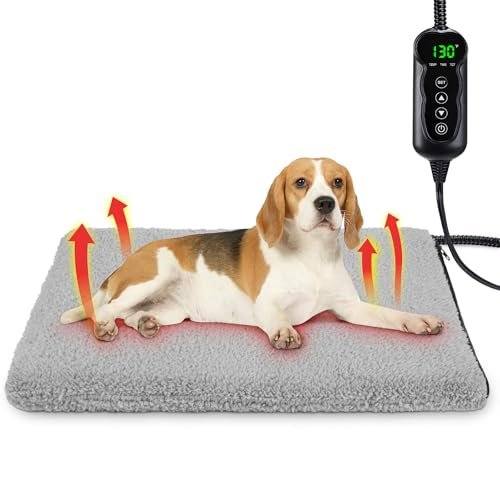 SHU UFANRO Heated Dog Bed, 11 Adjustable Temperature Pet Heating Pad Indoor for Dogs Cats Heating Mat with Timer, Auto Power Off, Electric Pet Heating Pad for Cat House (Grey, M(28" x 16"))