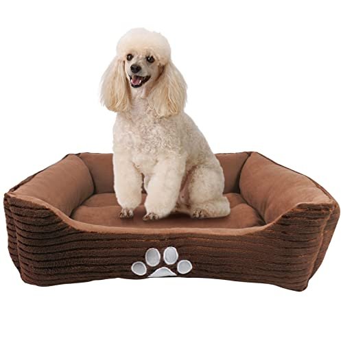 Cozy Reversible Dog Bed with Paw Print, Coffee, 25"x21" by Happycare - Image 3