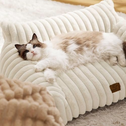 Cozy Cat & Dog Sofa Bed - Soft Corduroy, Washable Cover, 30" Cream - Image 8