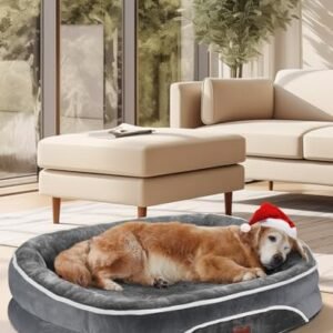 OhGeni Orthopedic Dog Bed for Large Dogs, Dog Couch Design with Egg Foam Support, Removable, Machine Washable Plush Cover and Non-Slip Bottom with Four Sided Bolster Cushion (Gray)