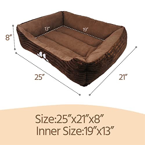 Cozy Reversible Dog Bed with Paw Print, Coffee, 25"x21" by Happycare - Image 4