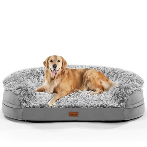3.7 inch Thickened Orthopedic Dog Beds for Extra Large Dogs, Supportive Dog Sofa Bed with 28D Egg-Crate Foam, Removable Washable Cover, Waterproof Lining, Half-Round Design for Puppy,Senior Dog