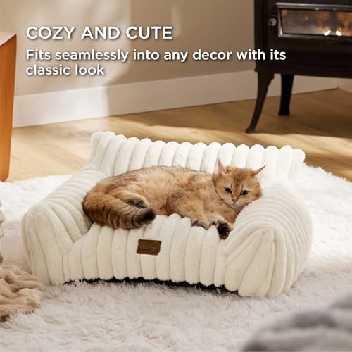 Soft Cat Sofa Bed: Cozy Corduroy Pet Couch with Washable Cover 24" - Image 5