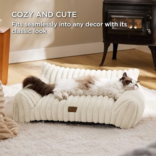 Cozy Cat & Dog Sofa Bed - Soft Corduroy, Washable Cover, 30" Cream - Image 5