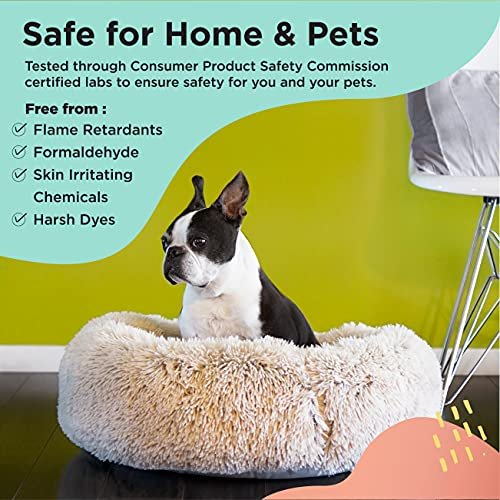 Calming Donut Dog & Cat Bed, Shag Fur, Taupe, Small 23x23 - Cozy & Soothing - Image 5