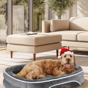 OhGeni Orthopedic Dog Bed for Extra Large Dogs, Dog Couch Design with Egg Foam Support, Removable, Machine Washable Plush Cover and Non-Slip Bottom with Four Sided Bolster Cushion (Gray)