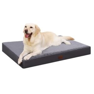 MIHIKK Waterproof Dog Bed Medium Size Dog Orthopedic Dog Beds for Crate with Removable Washable Cover Egg-Crate Foam Pet Pad Mat with Anti-Slip Bottom, 36x23 Inch, Grey