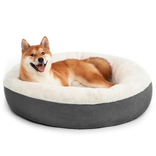 Love's cabin Round Donut Cat and Dog Cushion Bed, 30in Pet Bed for Medium or Large Dogs, Anti-Slip & Water-Resistant Bottom, Soft Durable Fabric Pet beds, Washable Calming Cat & Dog Bed Dark Grey