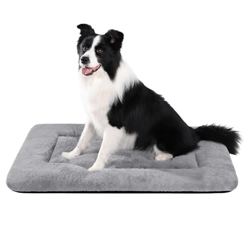 CHAMPETS Dog Crate Bed Pad Mat for Medium/Large Sized Dog Washable, with Non Skid Bottom Kennel Cage Pad Mat Light Grey 36 Inch