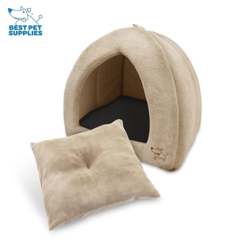 Cozy Pet Tent Bed for Cats & Dogs - Soft, Durable, Tan, 19"x19"x19" - Image 4