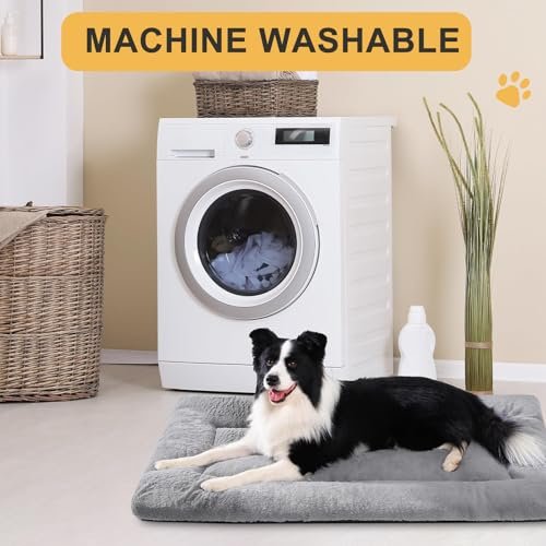 Washable Dog Crate Bed Mat: Non-Slip Medium/Large Kennel Cushion, Light Grey 36" - Image 7