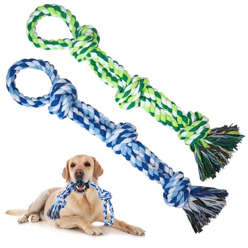 TLAZZ 2 Pack Dog Rope Toys for Medium Large Breed, Nearly Indestructible Dog Chew Toys for Aggressive Chewers, Teeth Cleaning Chew Toys, Dog Tug Toy for Boredom, Dog Rope Toy for Aggressive Chewers