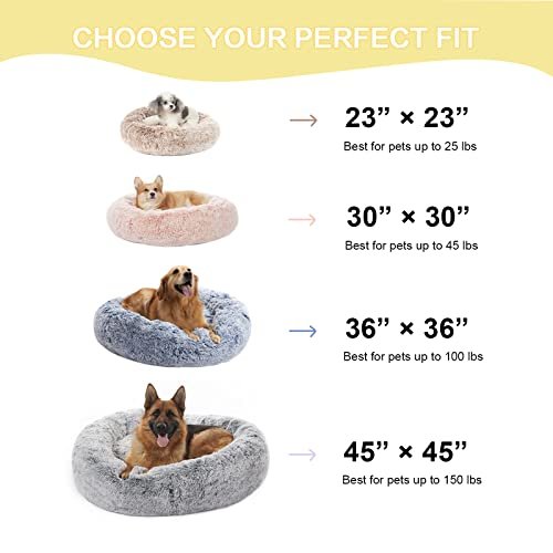 Calming Donut Dog Bed 36" - Fluffy, Anti-Anxiety, Washable, Large, Grey - Image 5