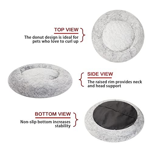 Calming Donut Dog Bed 36" - Fluffy, Anti-Anxiety, Washable, Large, Grey - Image 4