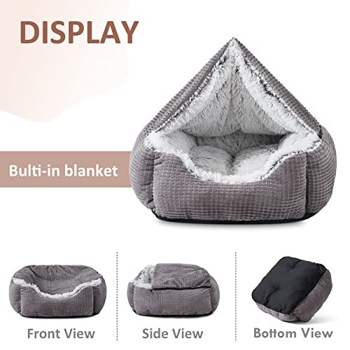 Cozy Orthopedic Hooded Dog & Cat Bed - Warm, Washable, 20" Grey Cave Design - Image 9