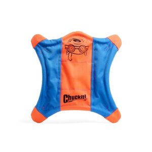 Chuckit! Flying Squirrel Fetch Dog Toy - Water Floating Flyer - Soft and Durable Polyester Canvas Construction - For Medium Dogs - Size Medium - 9.5-inch Diameter - Pack of 1 - Orange and Blue