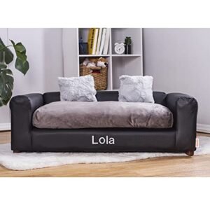 Moots Personalized Leatherette Pet Sofa, Charcoal, Medium/Large