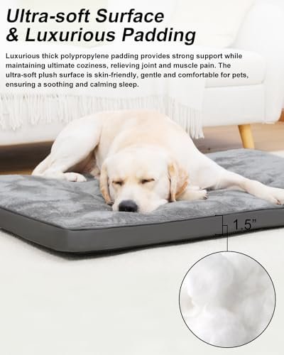 Plush Washable Dog Crate Bed, XL Anti-Slip Mat, 41"x27" Grey Comfort Pad - Image 2