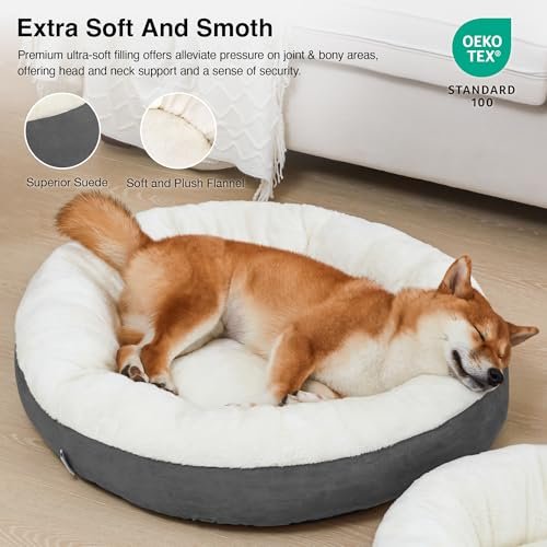 Cozy Donut Pet Bed for Dogs & Cats, Washable, Non-Slip, Durable, 30in Gray - Image 3