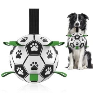 QDAN Dog Toys Soccer Ball with Straps, Interactive Dog Toys for Tug of War, Puppy Birthday Gifts, Dog Tug Toy, Dog Water Toy, Durable Dog Balls World Cup for Small & Medium Dogs(6 Inch)