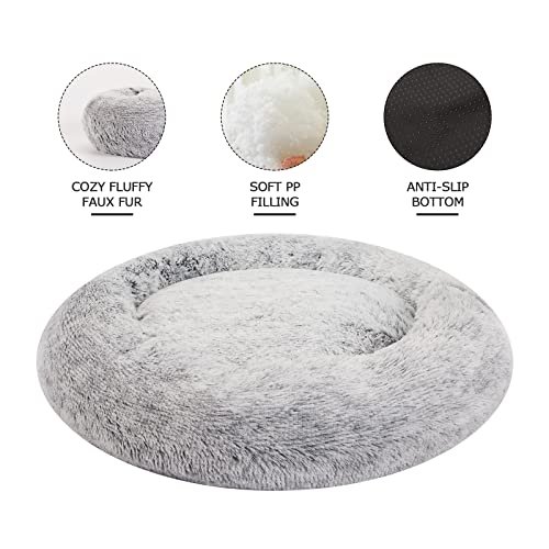 Calming Donut Dog Bed 36" - Fluffy, Anti-Anxiety, Washable, Large, Grey - Image 3