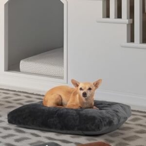 OhGeni Comfort Fluffy Dog Bed with Removable Washable Cover & Waterproof Lining, Chew Proof & Non-Slip Soft Crate Bed for Large, Medium, Small Size Dogs, 23in(Gray)