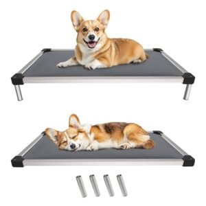 FXW TitanNest Padded Dog Bed for Crate, Chew-Proof Elevated Cot for Indoor/Outdoor/Camping Use, Durable & Washable Pet Bed for Medium and Large Dogs, 42-Inch, Grey