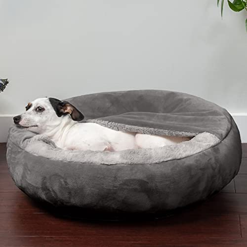 Cozy 24" Calming Donut Dog & Cat Bed - Plush Hooded Velvet, Washable, Small - Image 3