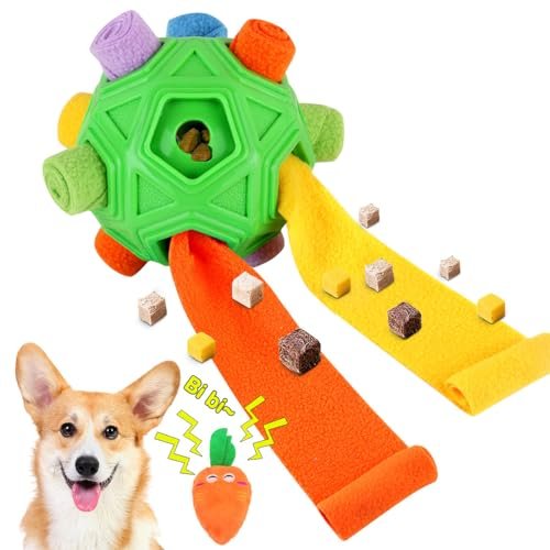 Dog Snuffle Ball-Interactive Puzzle Dog Toys Encourage Natural Foraging Skills Slow Feeder for Training and Stress Relief, Cloth Strip Hiding Food Chew Toys for Any Size Dogs, Machine Washable (Green)