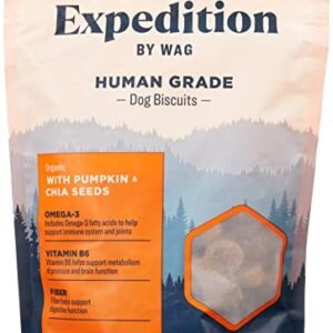 Amazon Brand - Wag Expedition Human Grade Organic Biscuits Dog Treats, Non-GMO, Pumpkin & Chia Seed, 10 oz, Pack of 1