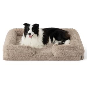 Bedsure Orthopedic Dog Bed for Large Dogs - Big Calming Washable Dog Sofa Beds Large, Supportive Foam Pet Couch Bed with Removable Washable Cover, Waterproof Lining and Nonskid Bottom, Taupe