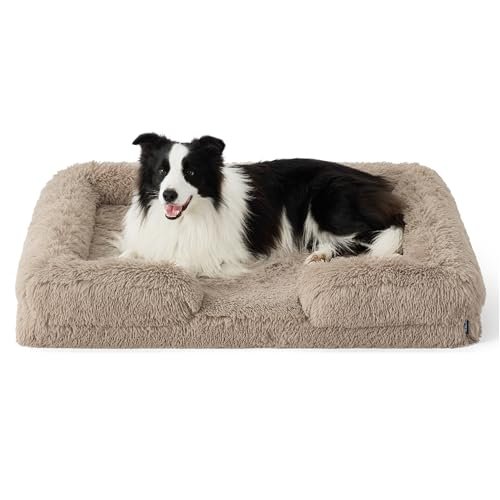 Bedsure Orthopedic Dog Bed for Large Dogs - Big Calming Washable Dog Sofa Beds Large, Supportive Foam Pet Couch Bed with Removable Washable Cover, Waterproof Lining and Nonskid Bottom, Taupe