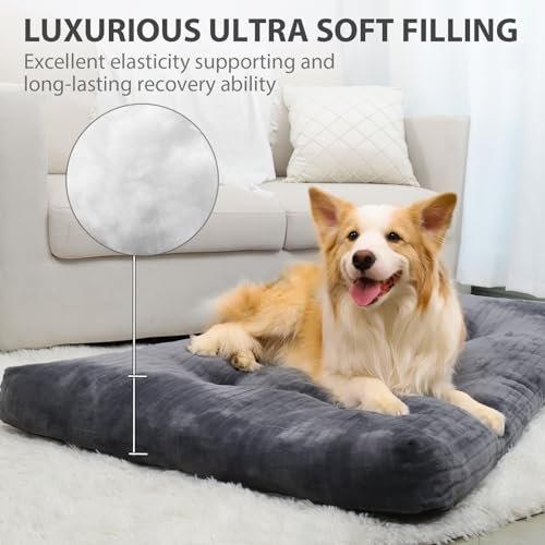 Cozy Washable Dog Crate Bed - Fluffy, Non-Slip, Anti-Scratch, 35"x23", Gray - Image 3