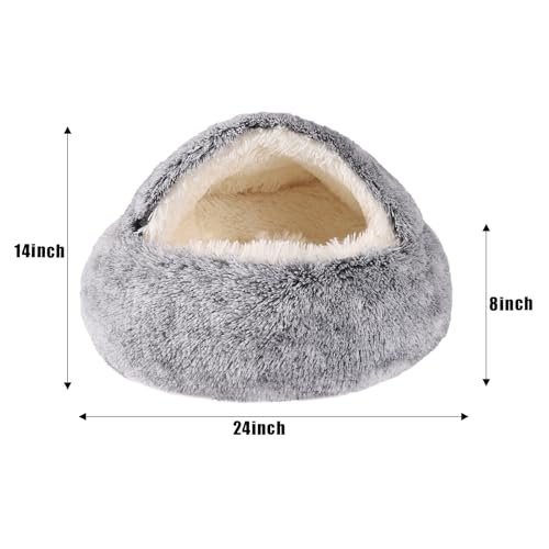 Cozy Round Hooded Cat & Dog Bed - Faux Fur Cave for Small Pets, Self-Warming - Image 6