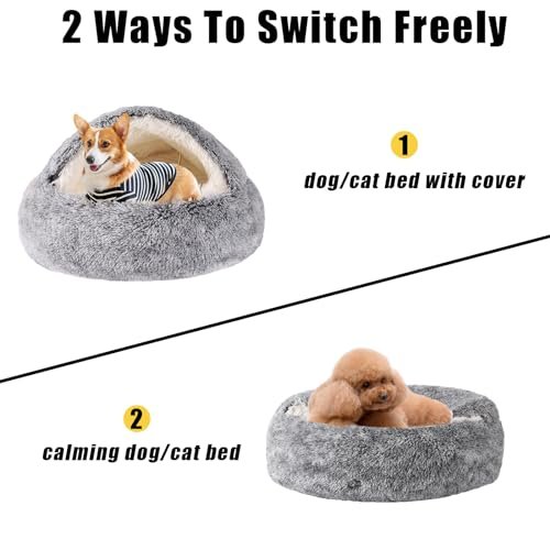 Cozy Round Hooded Cat & Dog Bed - Faux Fur Cave for Small Pets, Self-Warming - Image 3