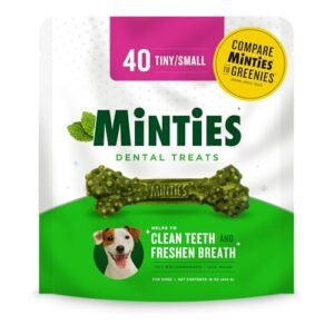 Minties Dental Chews for Dogs, 40 Count, Vet-Recommended Mint-Flavored Dental Treats for Tiny/Small Dogs 5-24 lbs, Dental Bones Clean Teeth, Fight Bad Breath, and Removes Plaque and Tartar