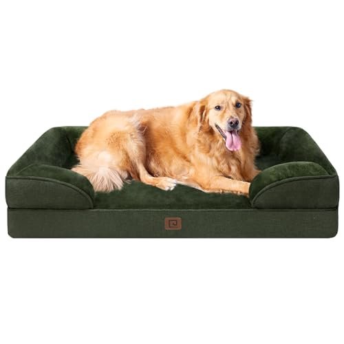 EHEYCIGA Orthopedic Dog Beds for Extra Large Dogs, Waterproof Memory Foam XL Dog Bed with Sides, Non-Slip Bottom and Egg-Crate Foam Big Dog Couch Bed with Washable Removable Cover, Dark Green