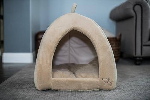 Cozy Pet Tent Bed for Cats & Dogs - Soft, Durable, Tan, 19"x19"x19" - Image 6
