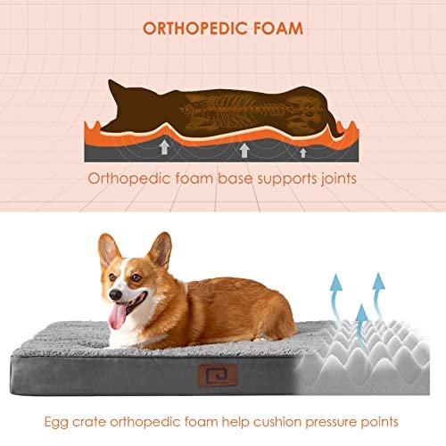 EHEYCIGA Orthopedic XL Dog Beds for Extra Large Dogs with Removable Washable Cover for Crate, Grey, 41x27