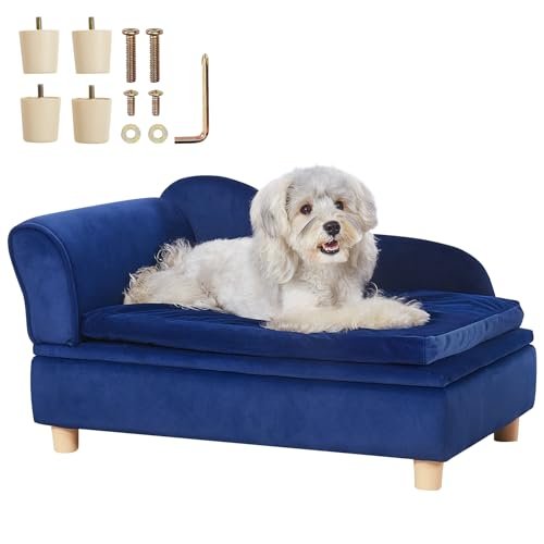 VEVOR Pet Sofa, Dog Couch for Small-Sized Dogs and Cats, Soft Velvety Dog Sofa Bed, 50 lbs Loading Cat Sofa, Blue